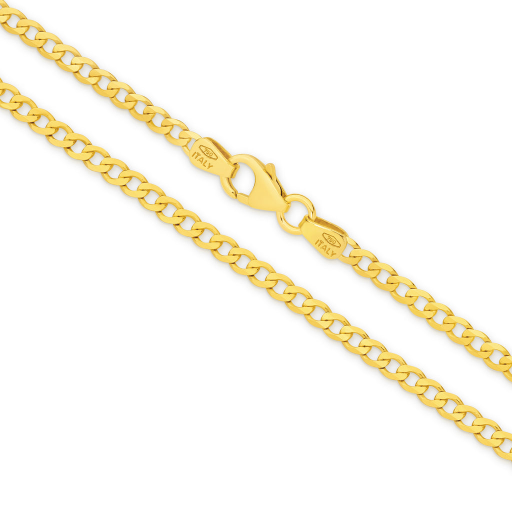 Diamond Cut Flat Curb Chain 2.4mm Yellow Gold - CFFC00005