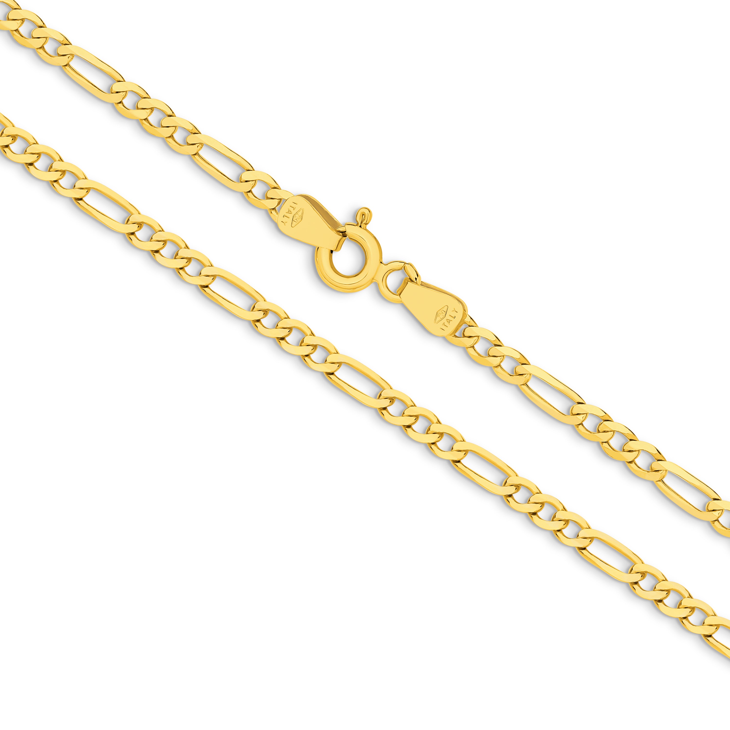 Diamond Cut Figaro Chain 2.4mm Yellow Gold - CFDF00002