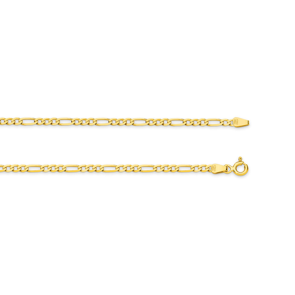 Diamond Cut Figaro Chain 2.4mm Yellow Gold - CFDF00002