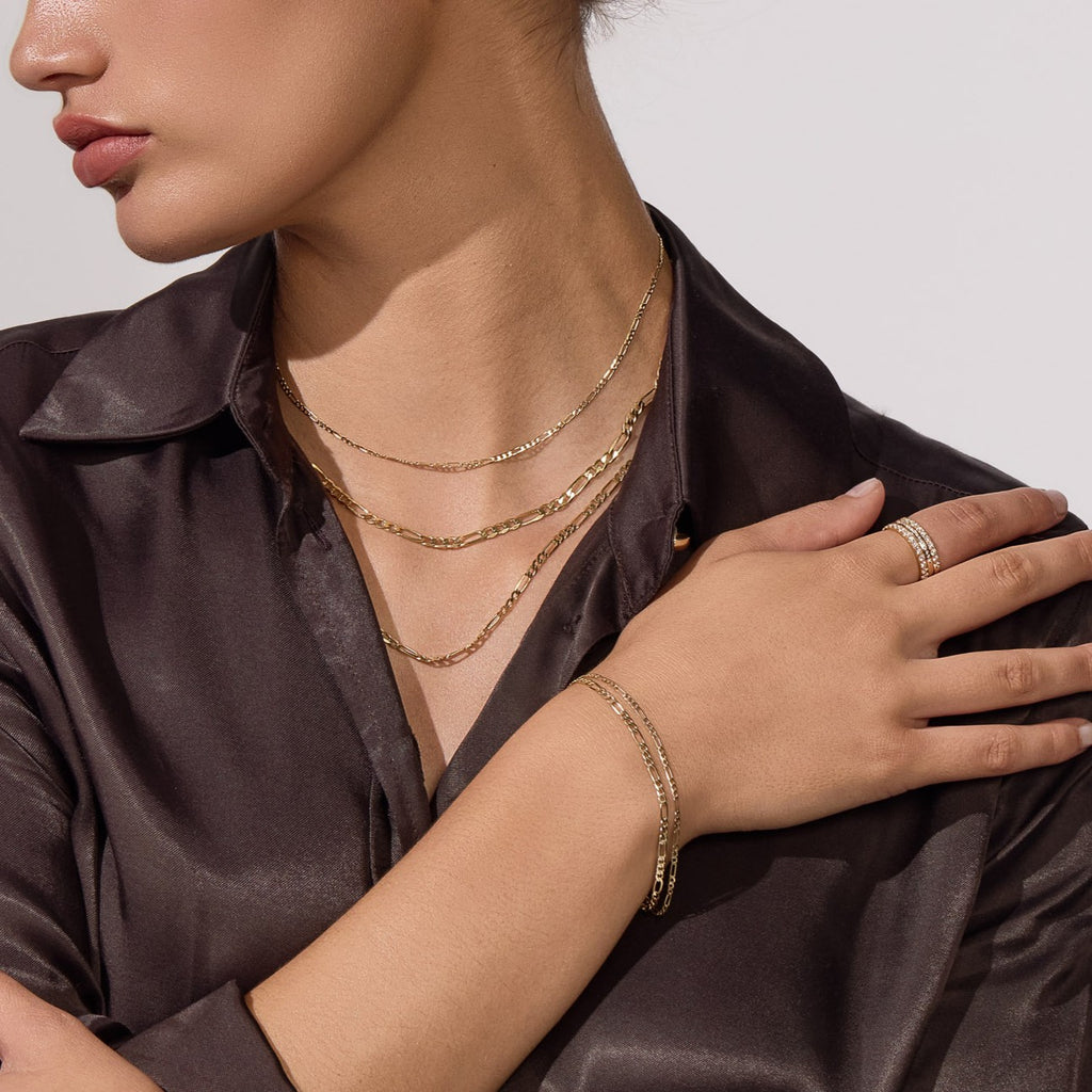 Diamond Cut Figaro Bracelet 1.92mm - Yellow Gold - CBDF00001