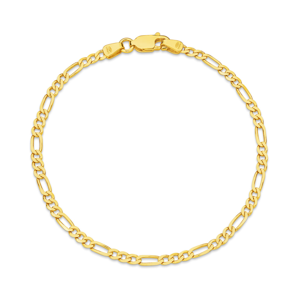 Diamond Cut Figaro Bracelet 2.4mm Yellow Gold - CBDF00002