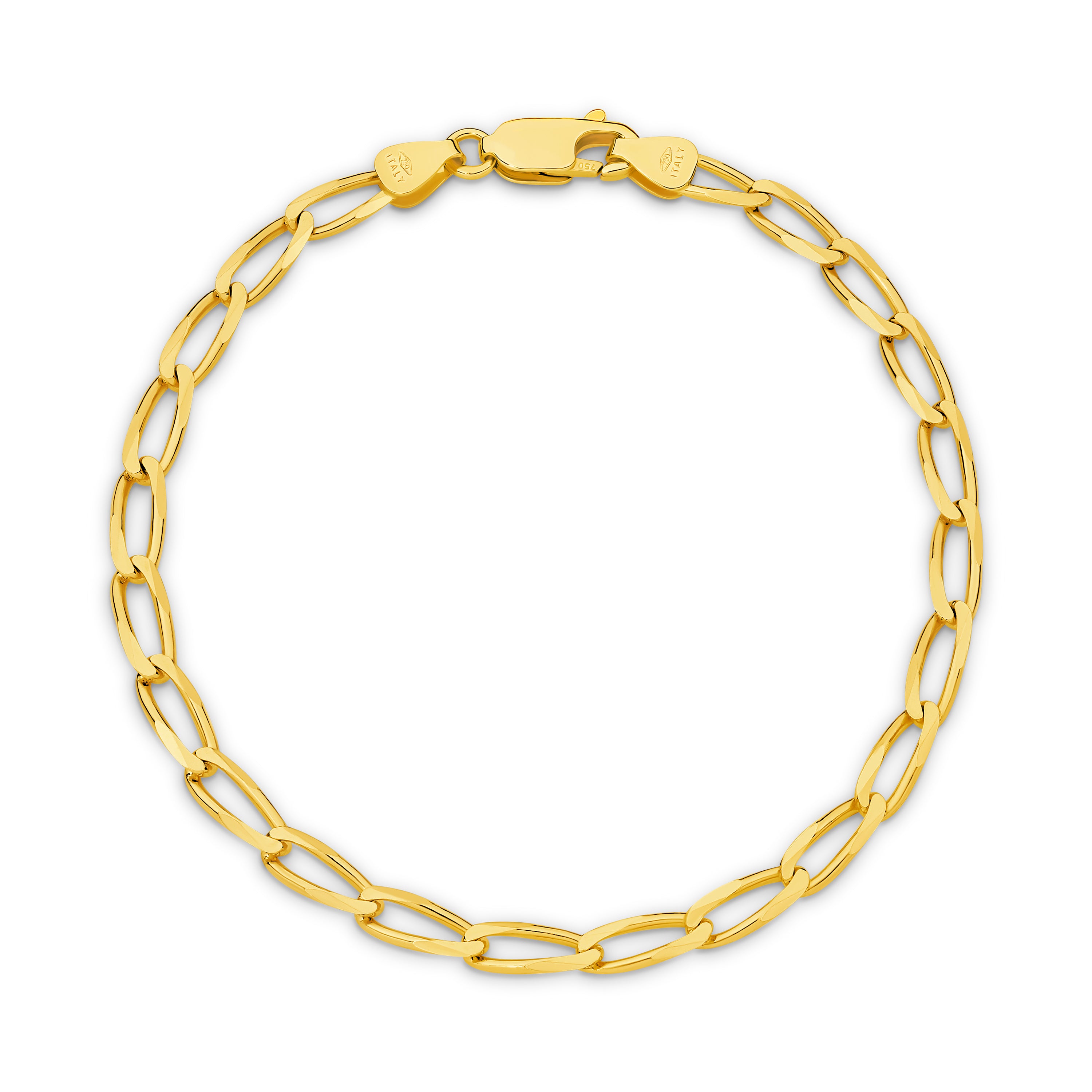 Diamond Cut Flat Curb Long Bracelet 3.56mm Yellow Gold - CBOF00002