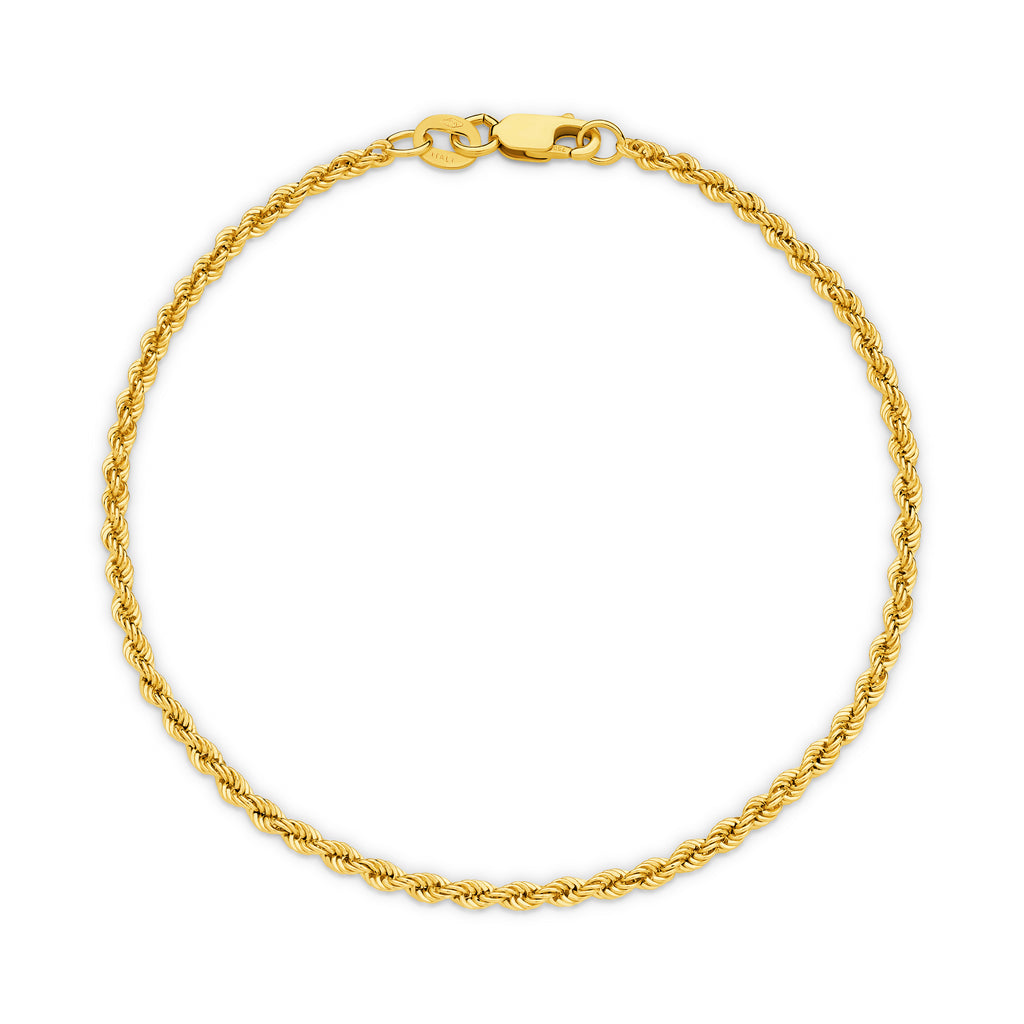 Hollow Diamond Cut Rope Bracelet 2.18mm Yellow Gold - CBRP00001