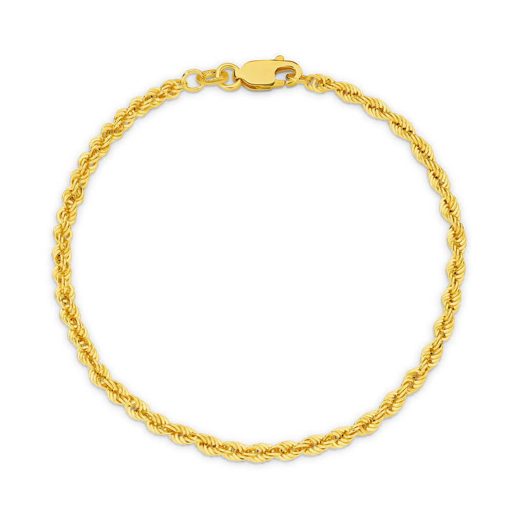 Hollow Diamond Cut Rope Bracelet 2.72mm Yellow Gold - CBRP00002