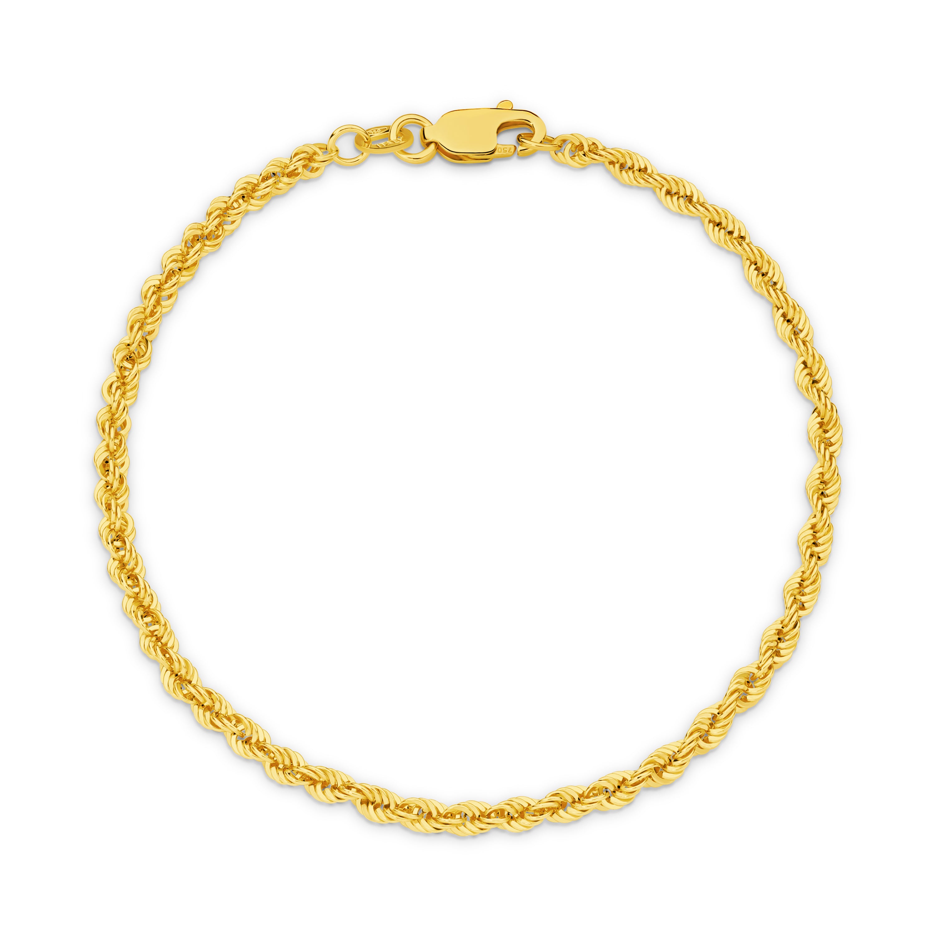 Hollow Diamond Cut Rope Bracelet 2.72mm Yellow Gold - CBRP00002