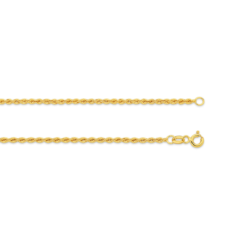 Hollow Diamond Cut Rope Chain 2.18mm Yellow Gold - CFRP00001