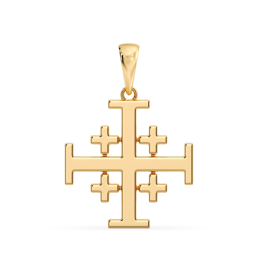 Jerusalem Cross pendant in solid gold, a cross potent with four smaller crosses