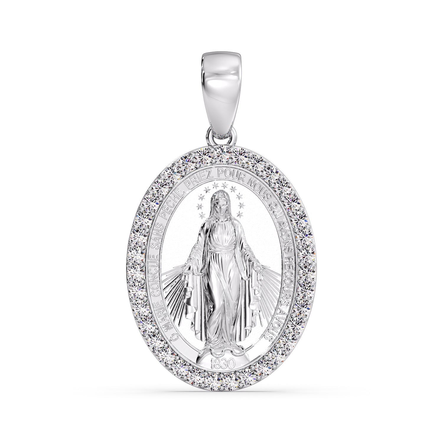 9ct White Gold & Diamond Miraculous Medal