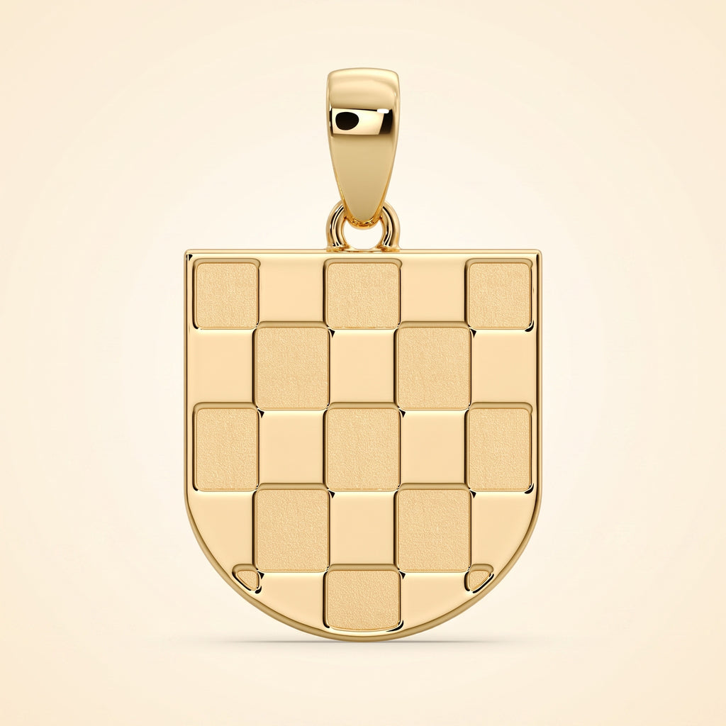 Bijelo Prvo GRB Croatian coat of arms pendant in 9ct yellow gold, front view