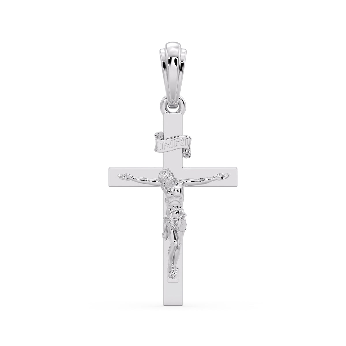 Classic Crucifix pendant in white metal, front view