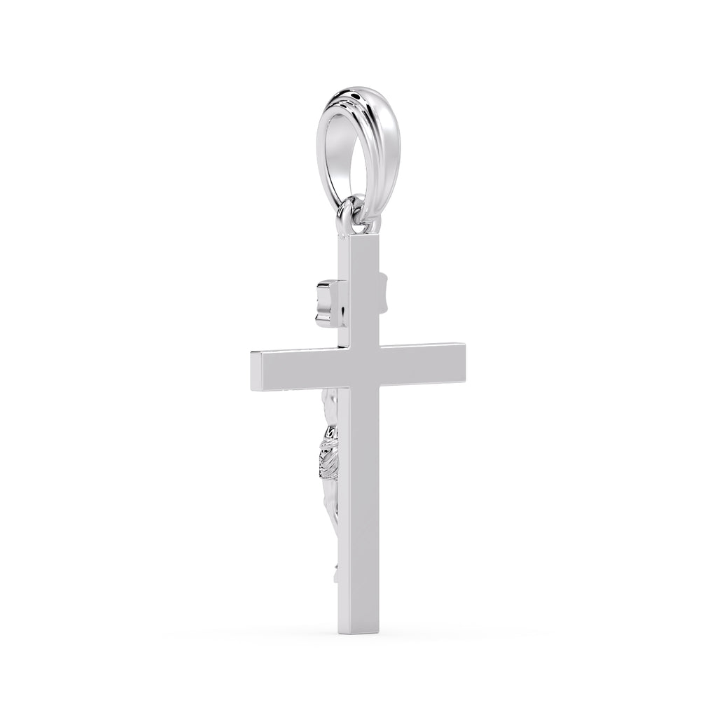 Classic Crucifix pendant in white metal, side profile
