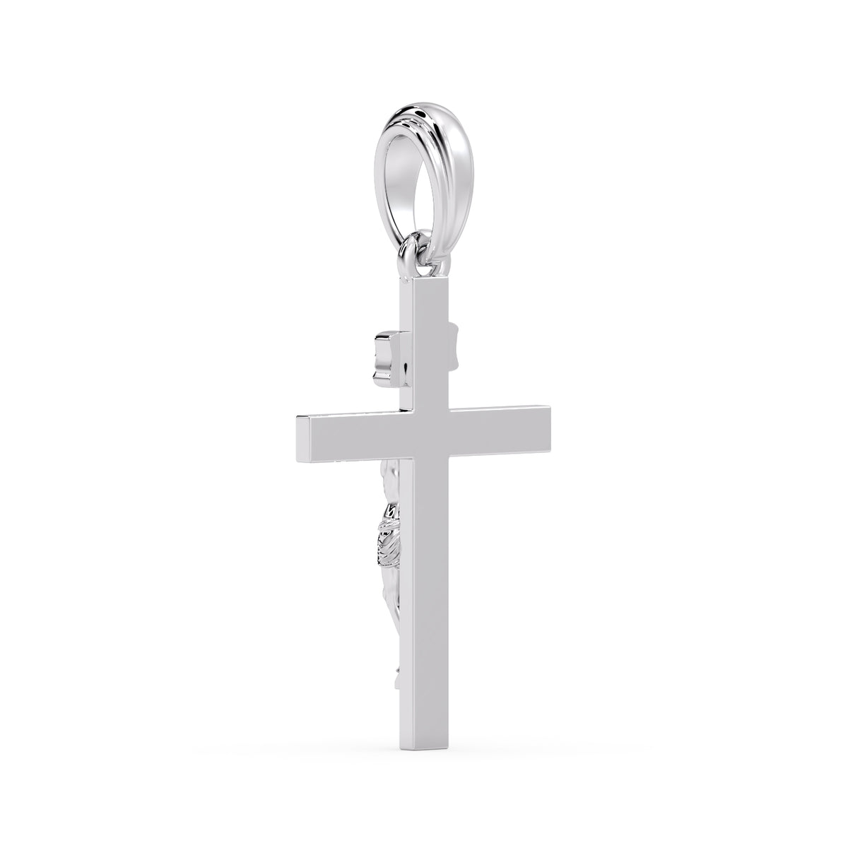 Classic Crucifix pendant in white metal, side profile