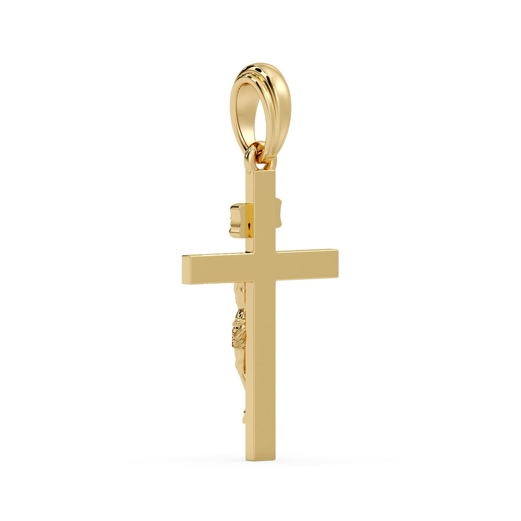 Classic Crucifix pendant in 9ct yellow gold, side profile