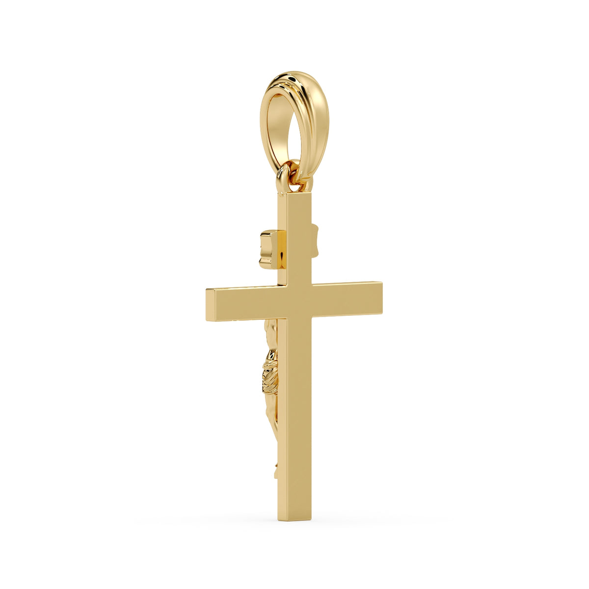 Classic Crucifix pendant in 9ct yellow gold, side profile
