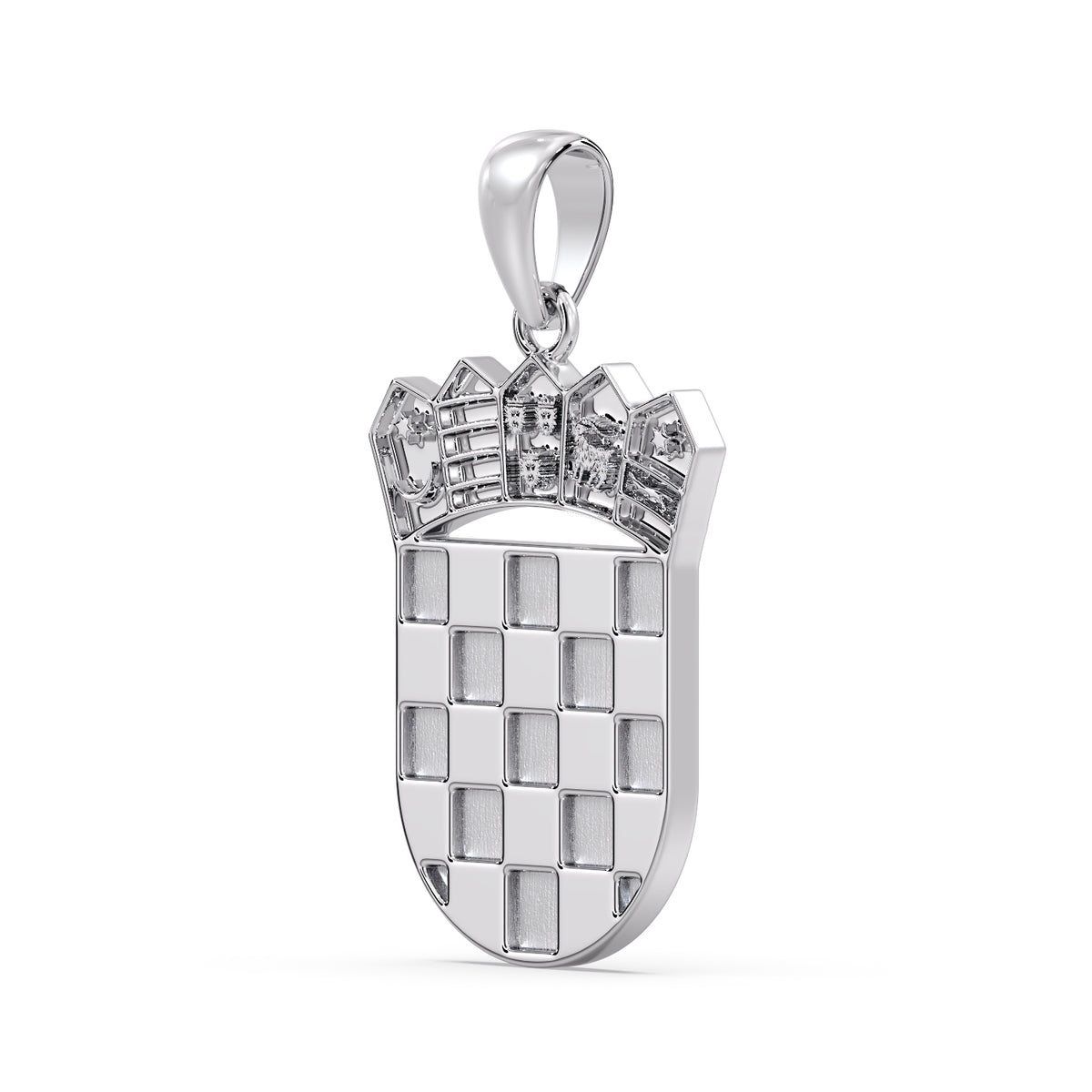 Croatian GRB pendant in white metal viewed from the opposite angle