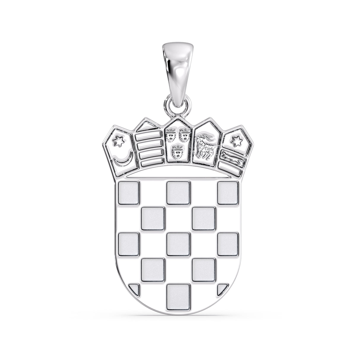 Croatian GRB coat of arms pendant in white gold, straight-on front view