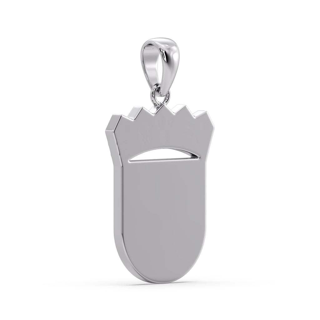 Reverse of the white gold Croatian coat of arms pendant with polished back and tapered bail