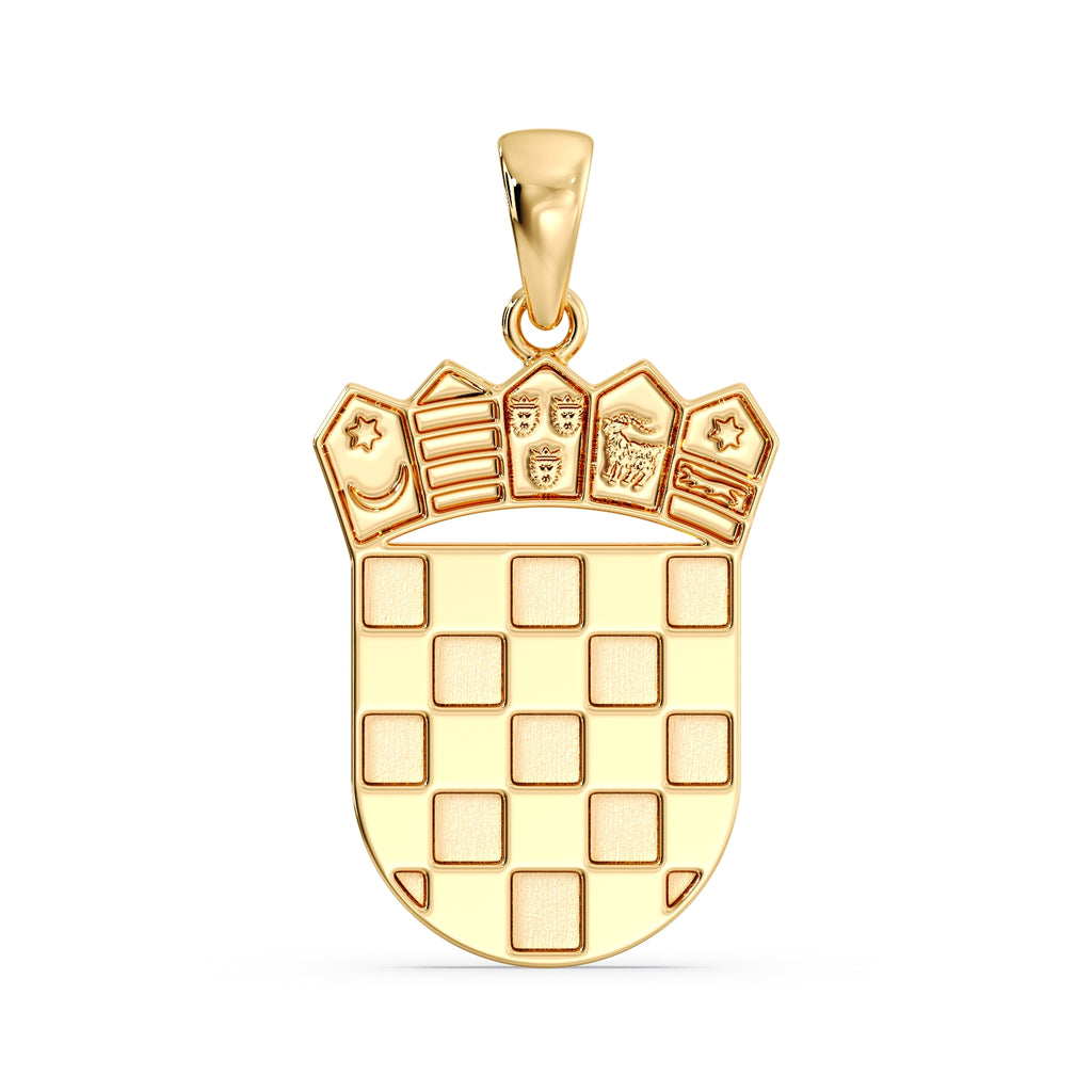 Croatian GRB coat of arms pendant in 9ct yellow gold, straight-on front view