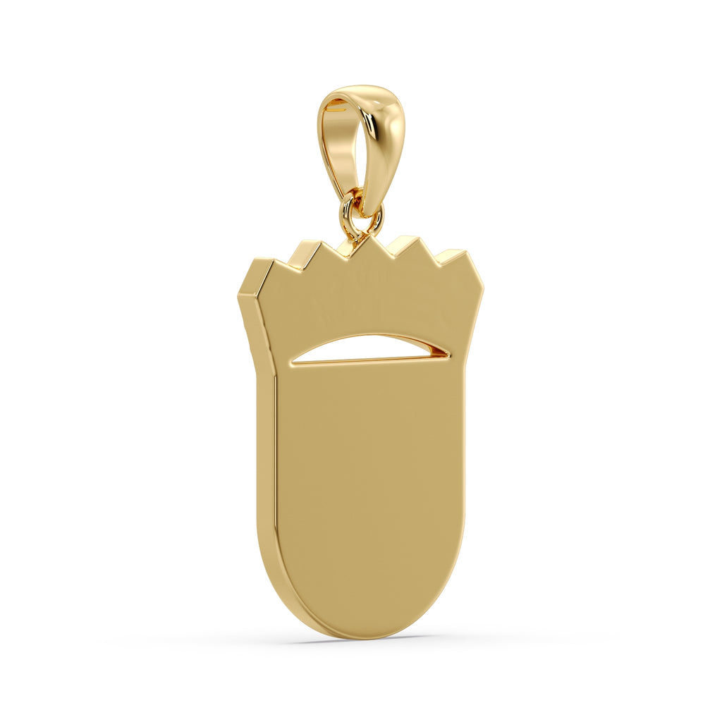 Reverse of the yellow gold Croatian coat of arms pendant, showing the plain polished back and bail