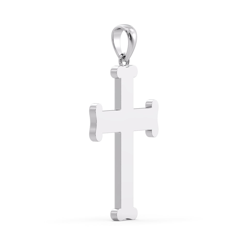 Plain polished reverse of the white gold Pleter cross pendant