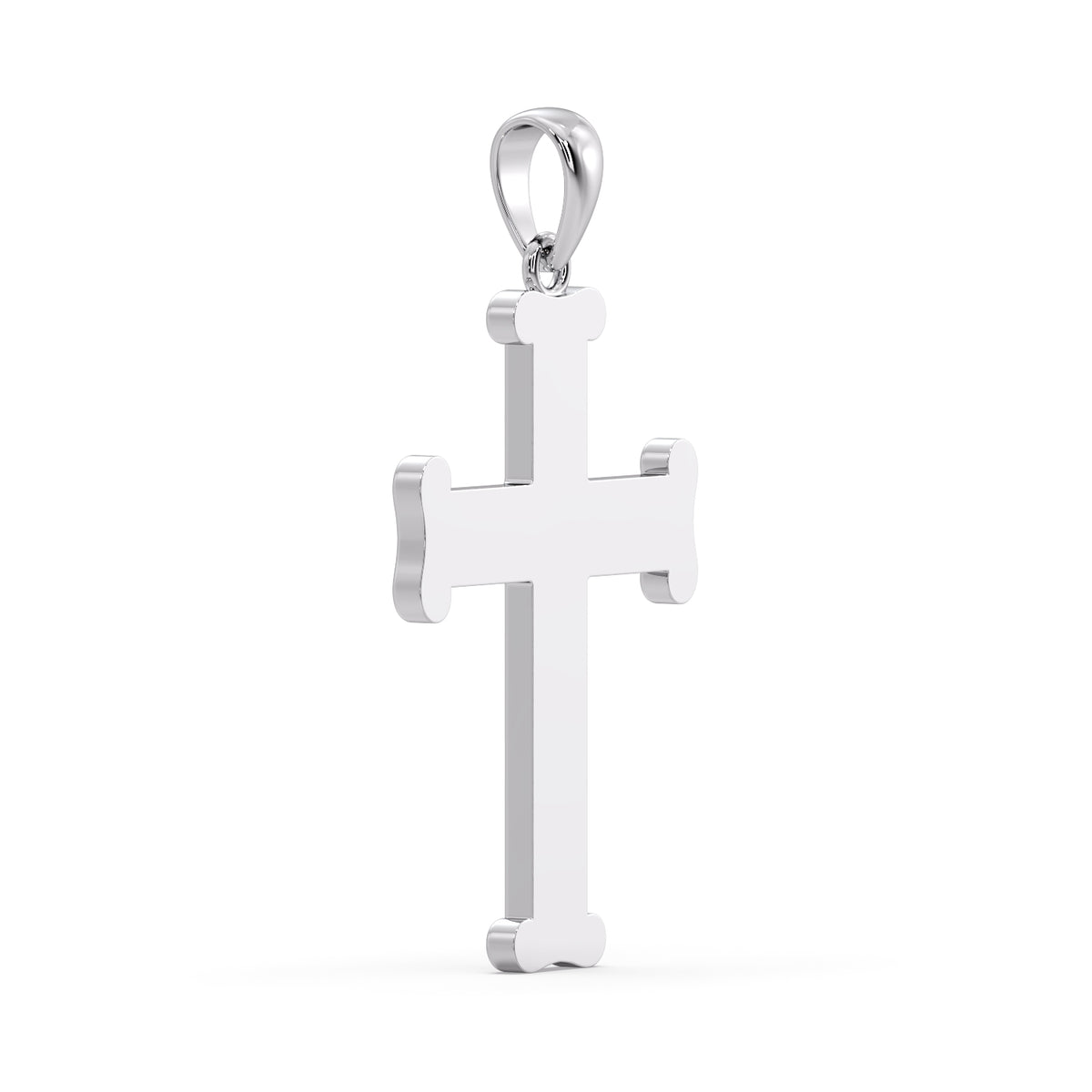 Plain polished reverse of the white gold Pleter cross pendant