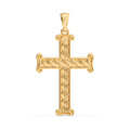 Croatian Pleter cross pendant in yellow gold, front view showing the woven interlace