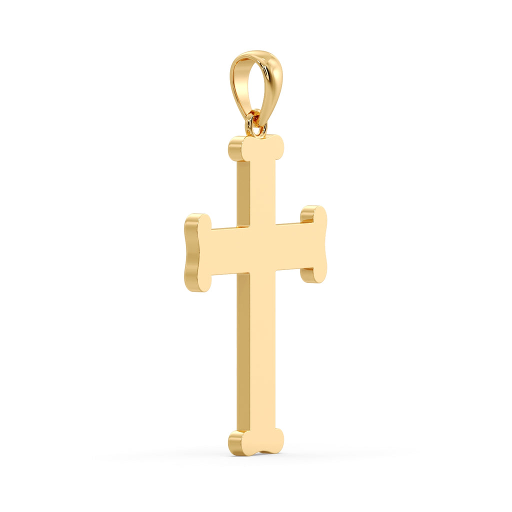 Plain polished reverse of the yellow gold Pleter cross pendant