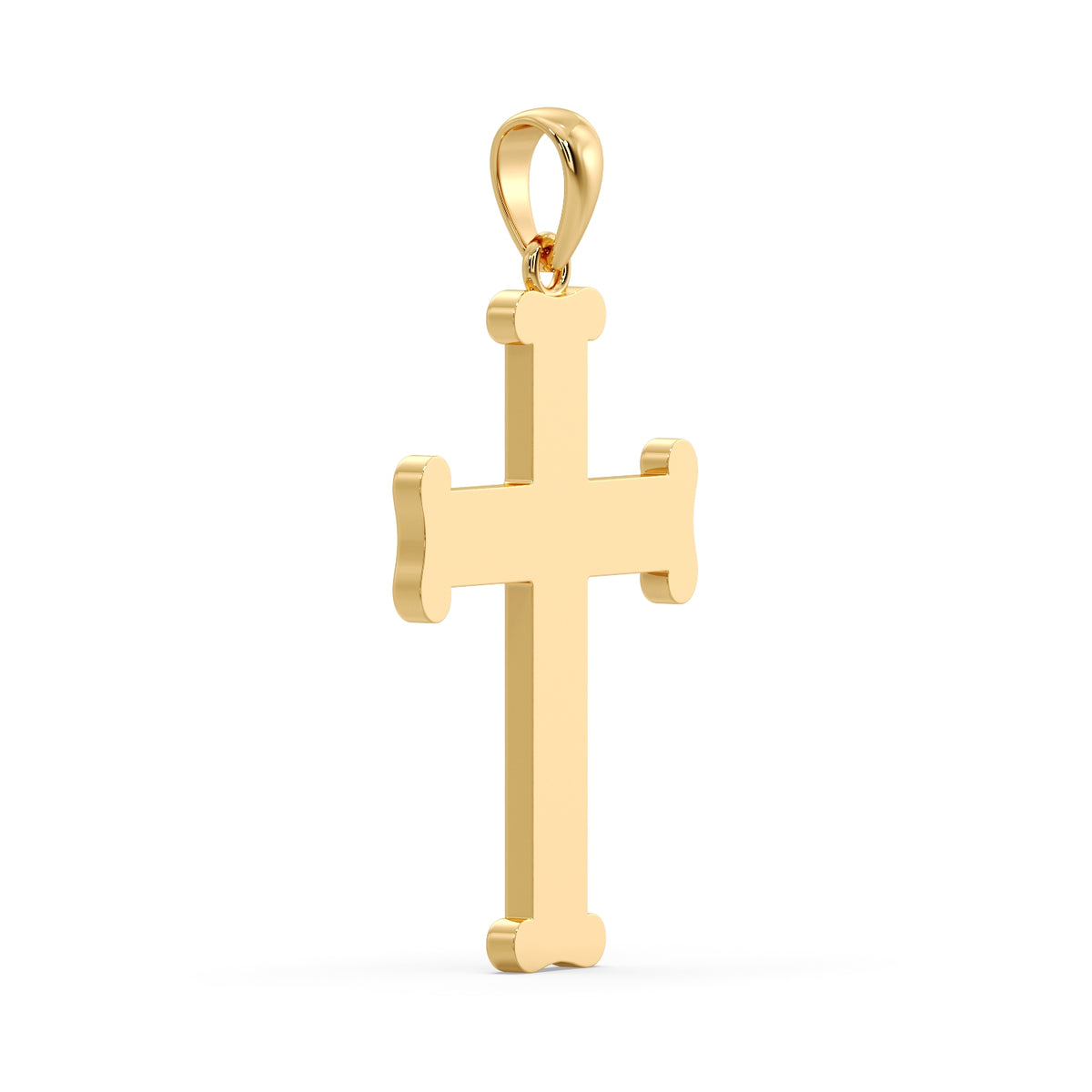 Plain polished reverse of the yellow gold Pleter cross pendant