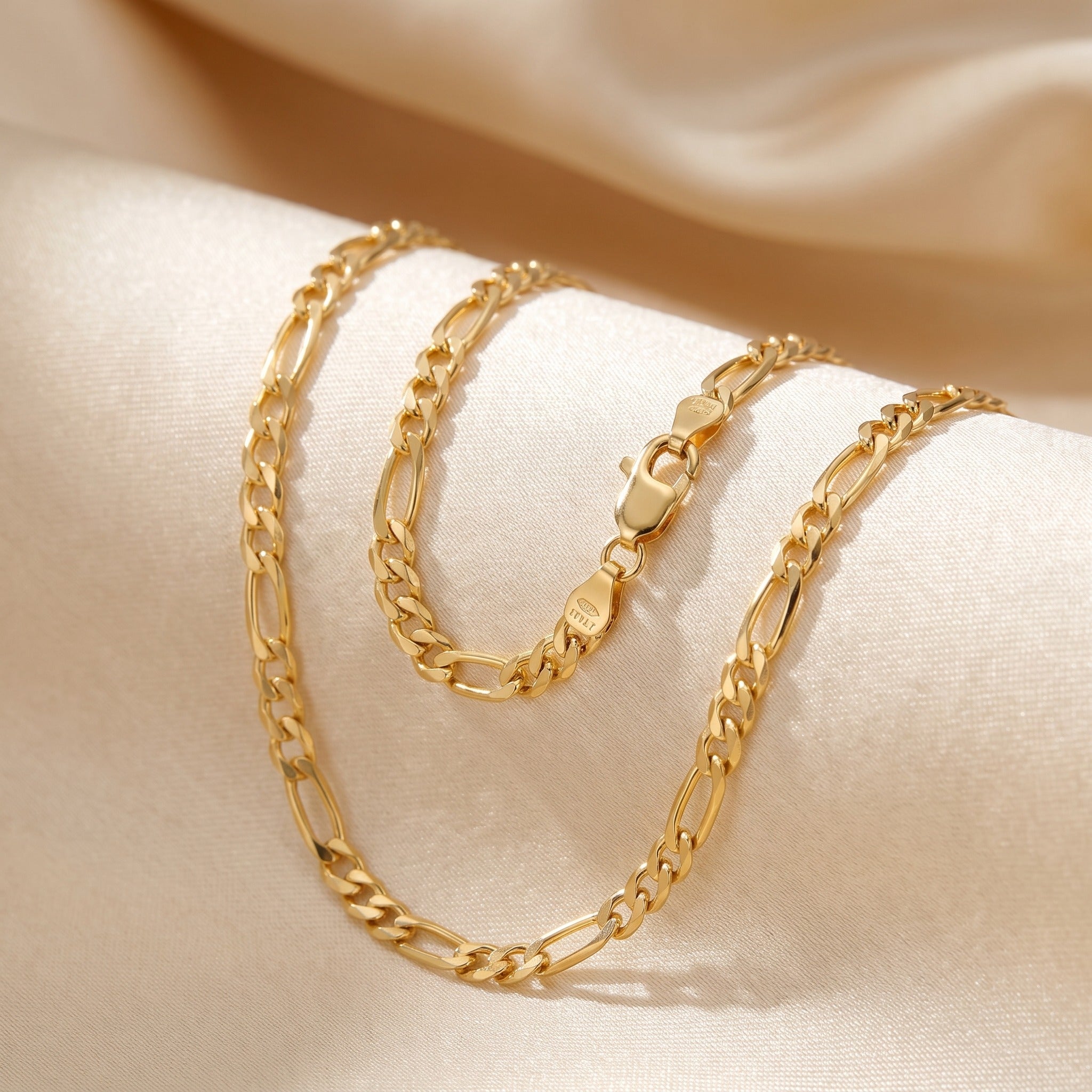 Diamond Cut Figaro Chain 2.4mm - Yellow Gold - luxury lifestyle image