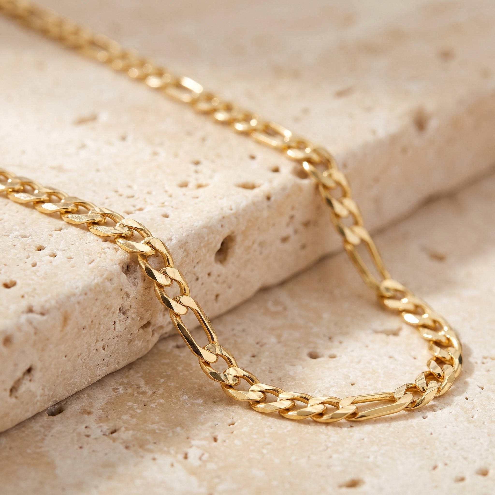 Diamond Cut Figaro Chain 3.06mm - Yellow Gold - luxury lifestyle image
