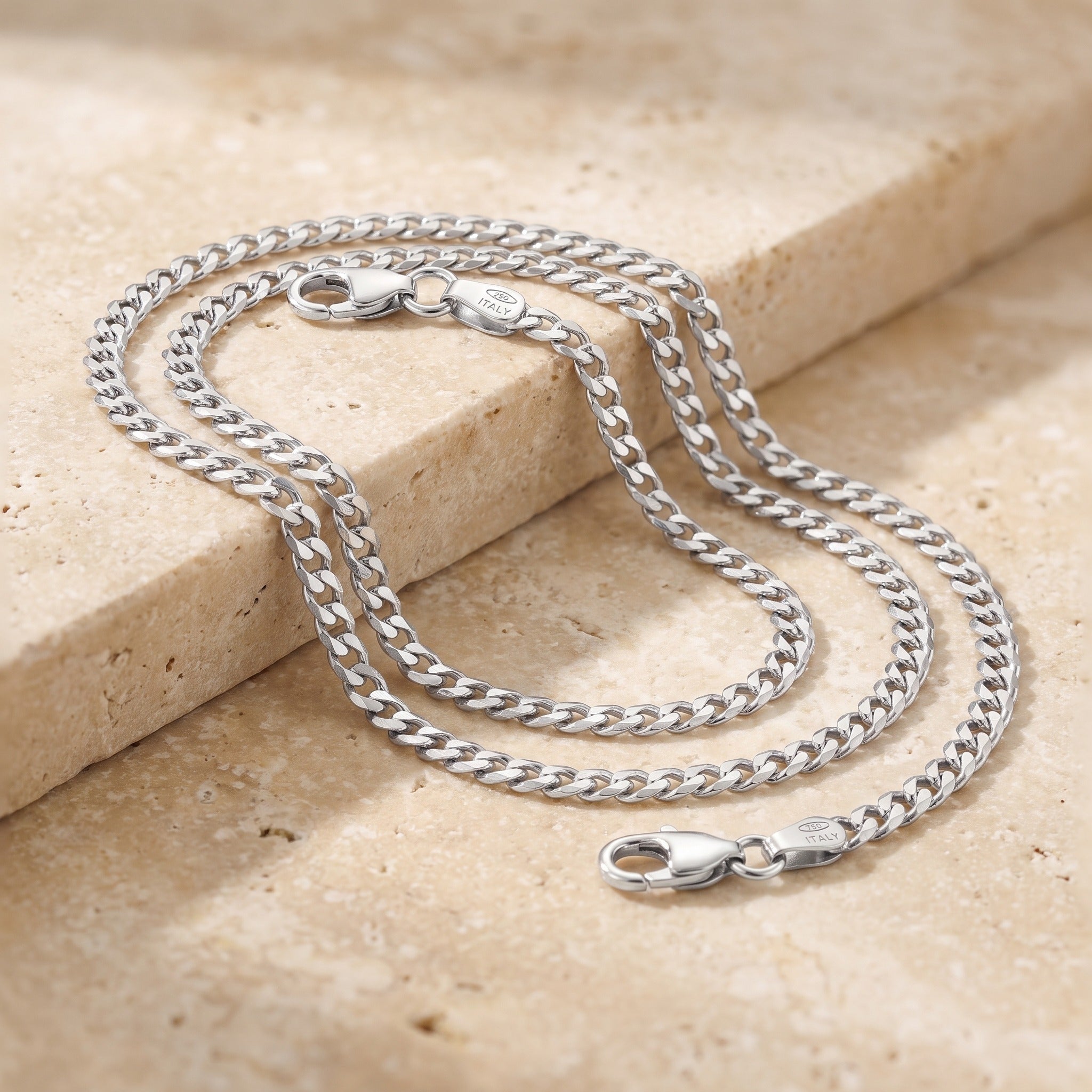 Diamond Cut Flat Curb Chain 2.4mm - White Gold - luxury lifestyle image