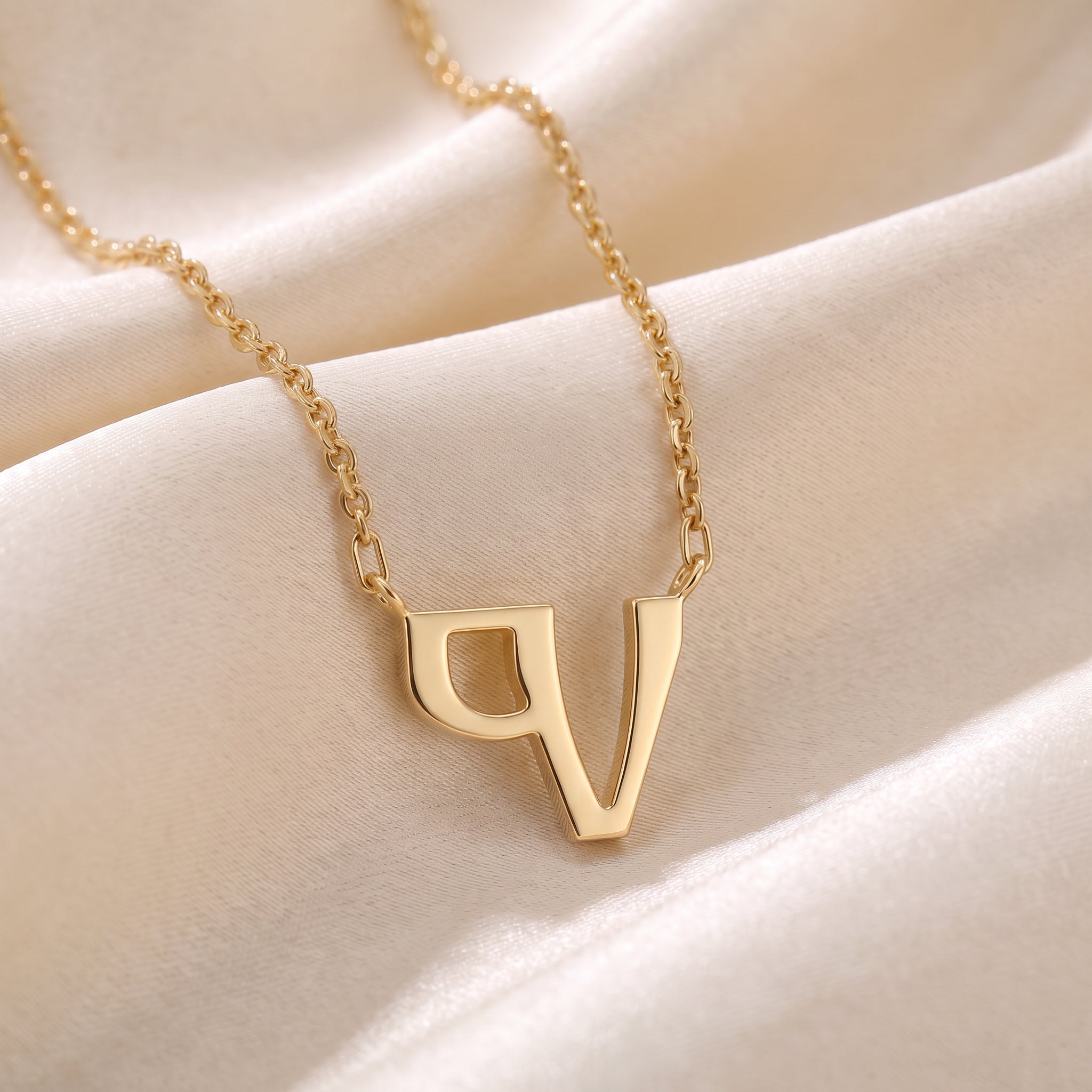 Glagolitic letter C (Ci) pendant necklace in 9ct yellow gold on silk