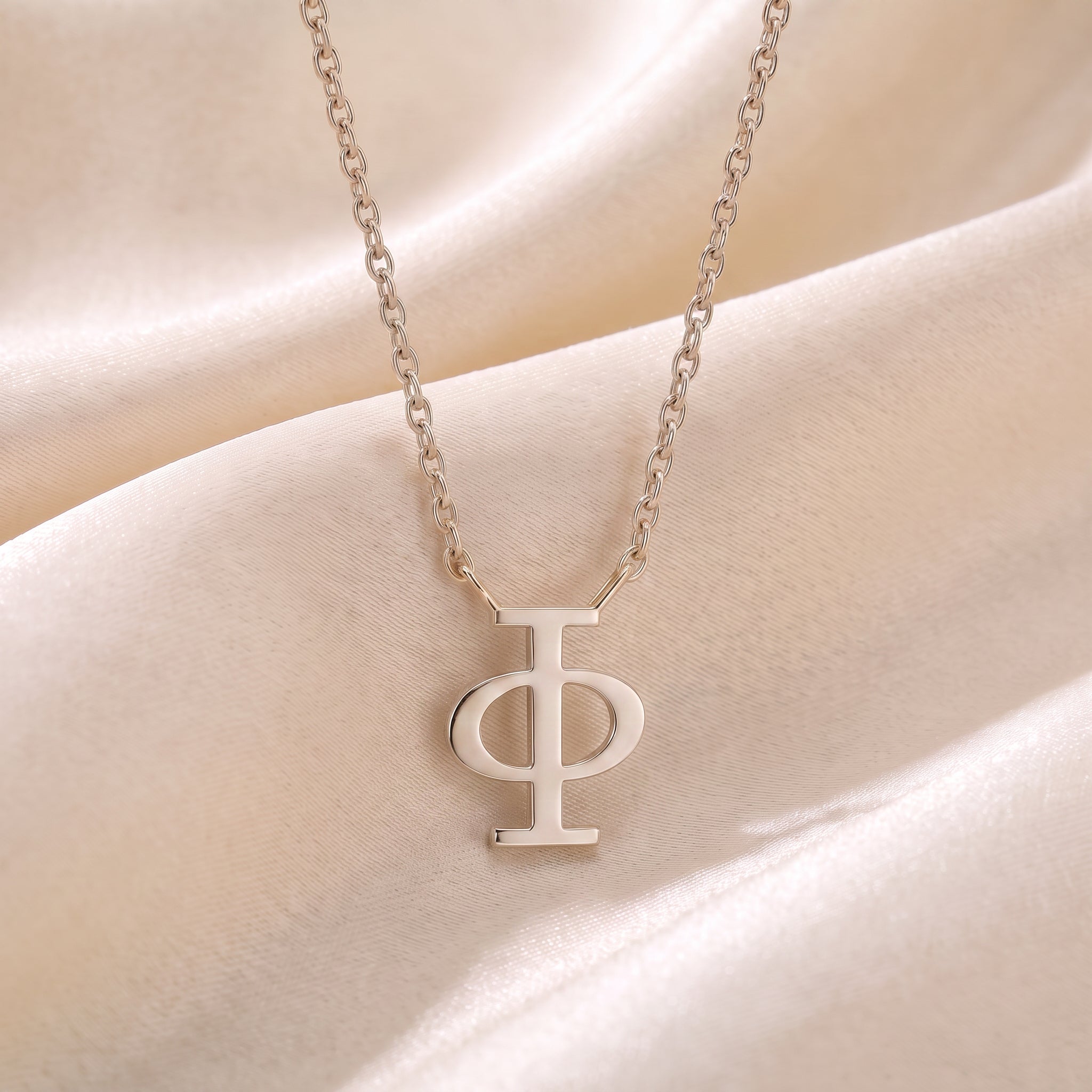 Glagolitic letter F (Frt) pendant necklace in 9ct white gold on silk