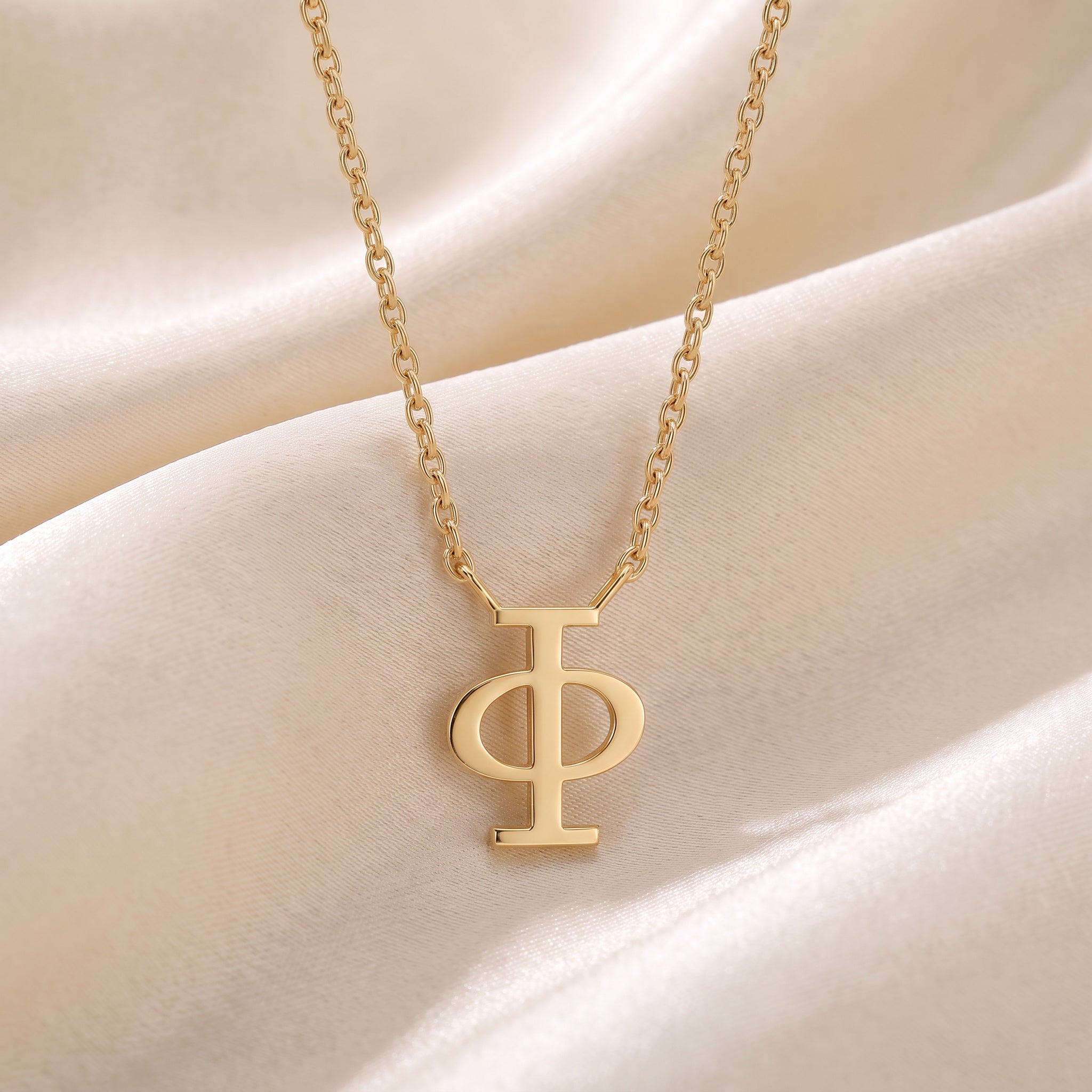 Glagolitic letter F (Frt) pendant necklace in 9ct yellow gold on silk