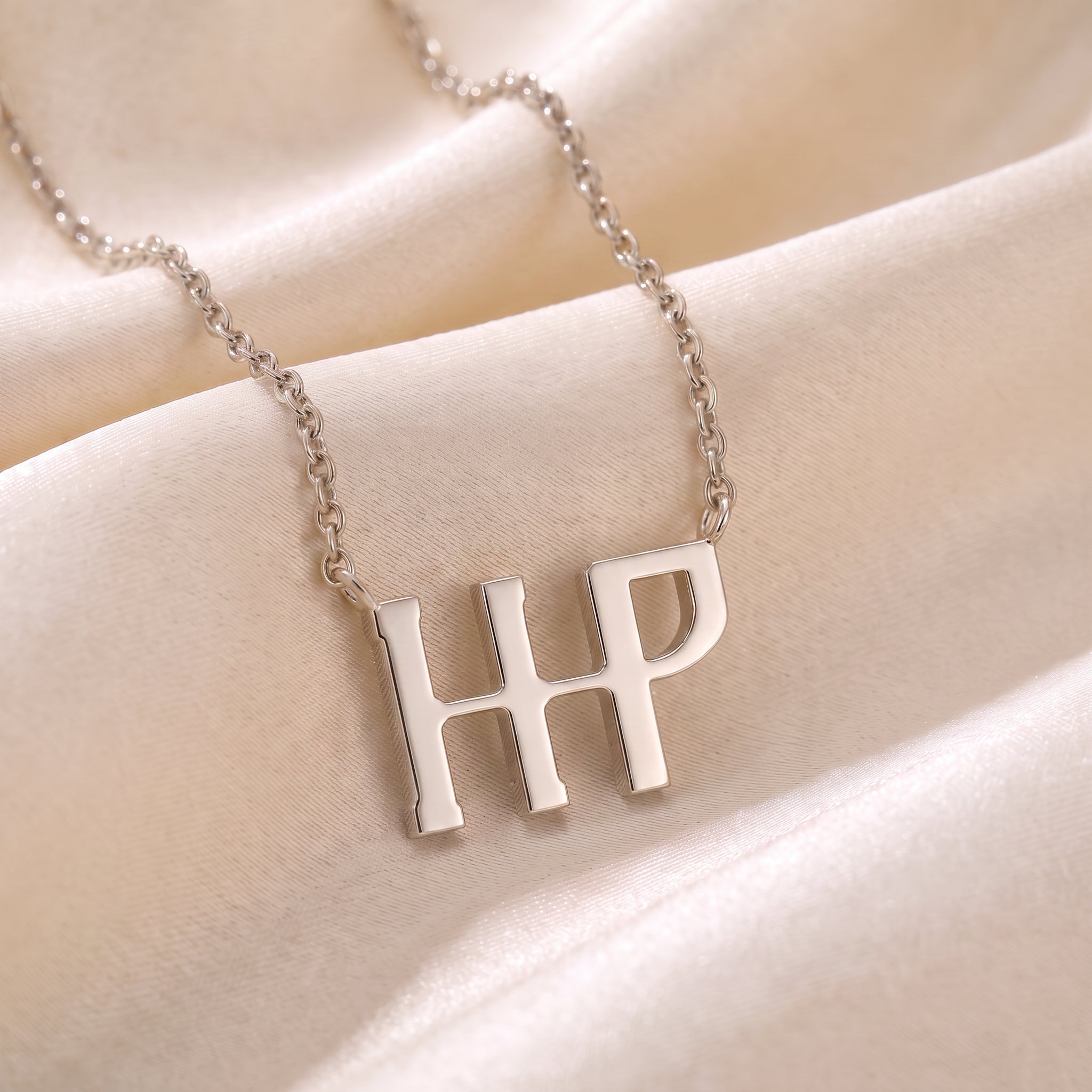 Glagolitic letter J pendant necklace in 9ct white gold on silk