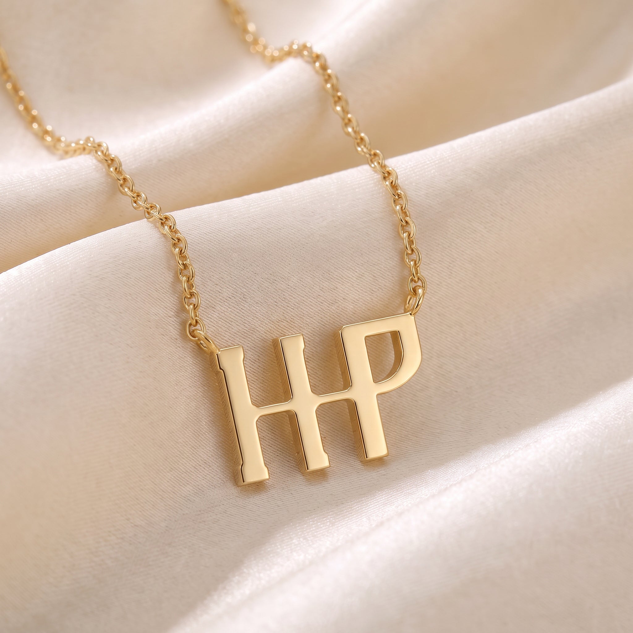 Glagolitic letter J pendant necklace in 9ct yellow gold on silk