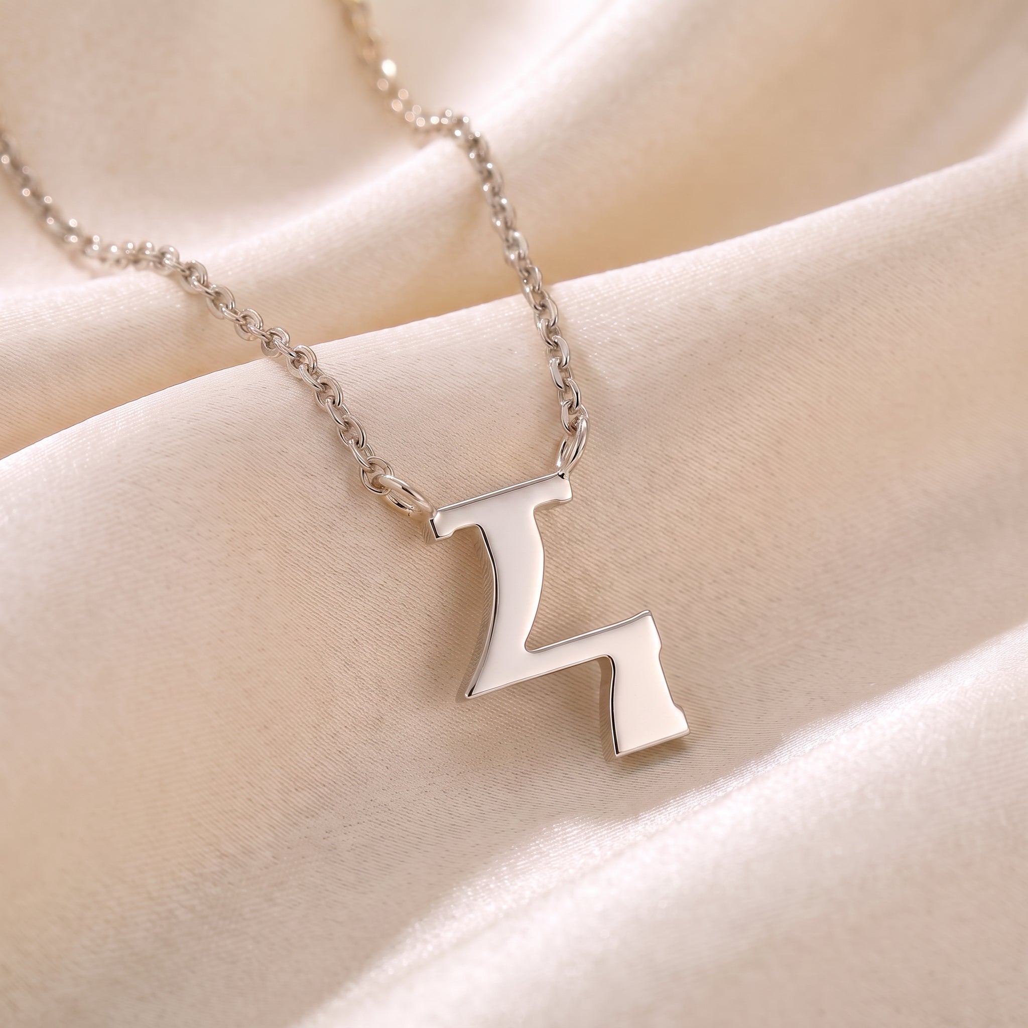 Glagolitic letter K (Kako) pendant necklace in 9ct white gold on silk
