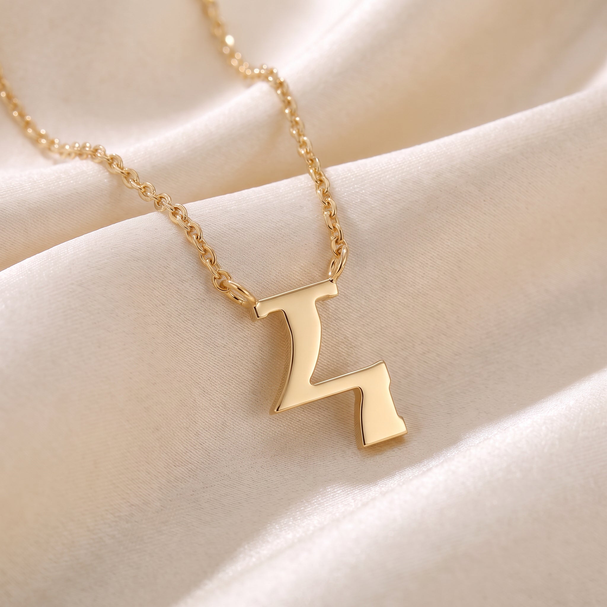 Glagolitic letter K (Kako) pendant necklace in 9ct yellow gold on silk