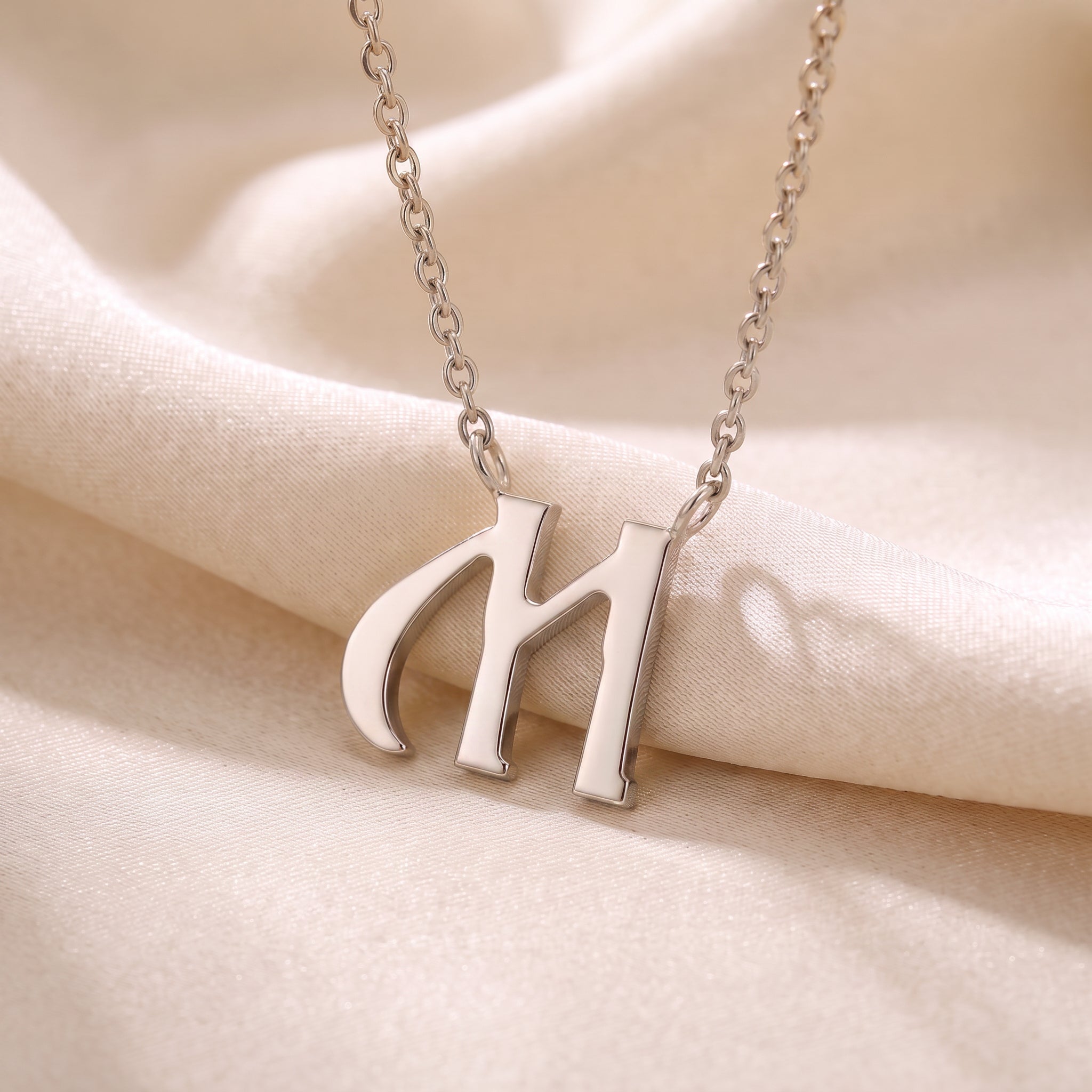 Glagolitic letter M (Myslite) pendant necklace in 9ct white gold on silk