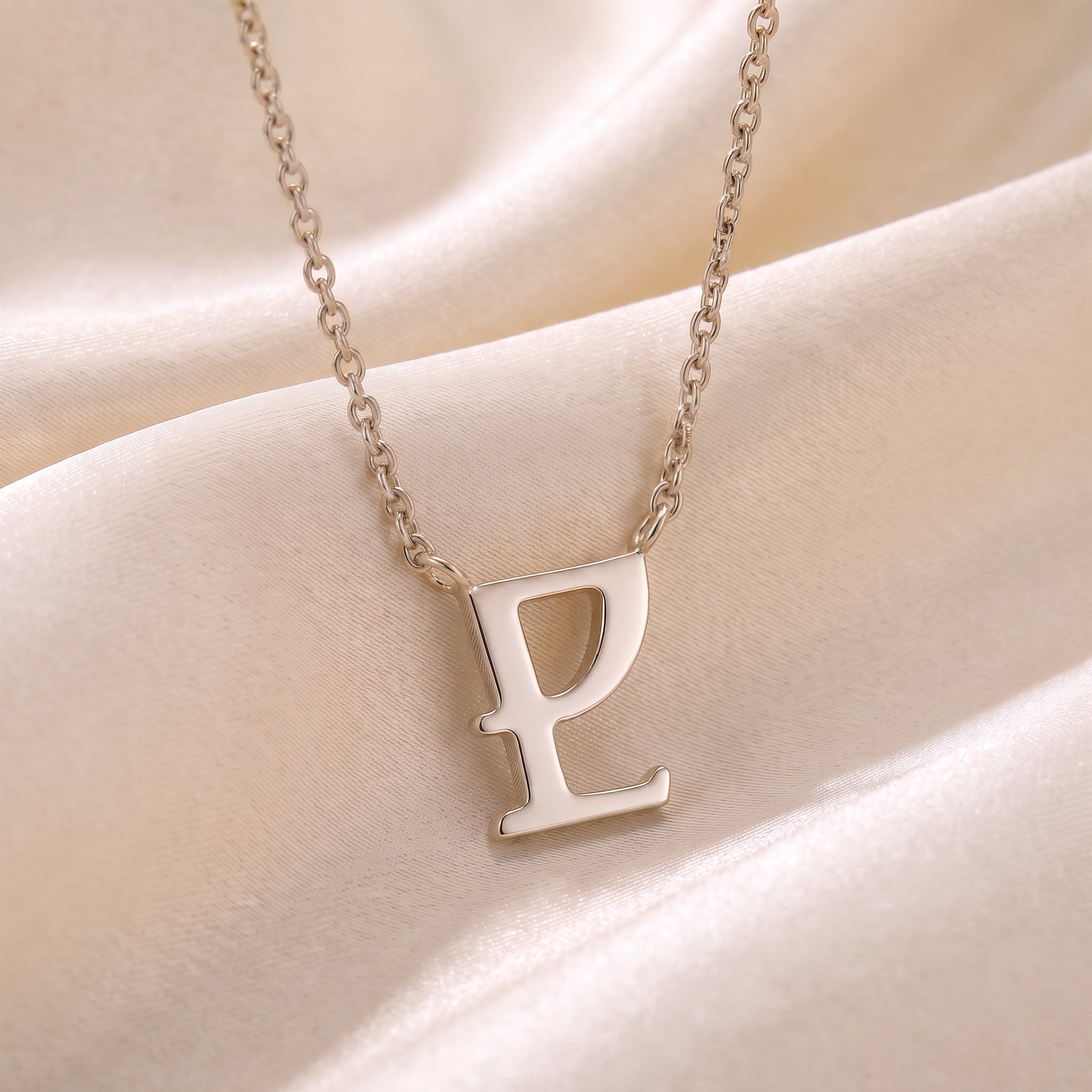 Glagolitic letter N (Naš) pendant necklace in 9ct white gold on silk