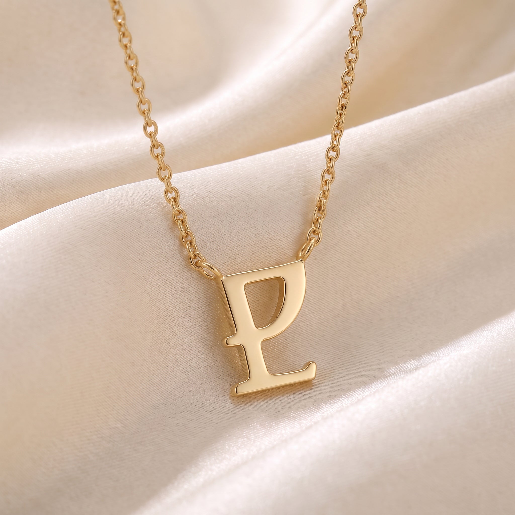 Glagolitic letter N (Naš) pendant necklace in 9ct yellow gold on silk