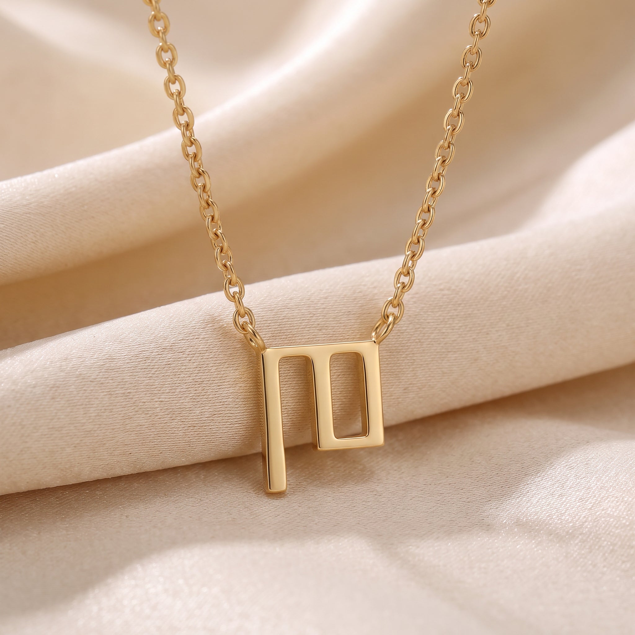 Glagolitic letter P (Pokoj) pendant necklace in 9ct yellow gold on silk