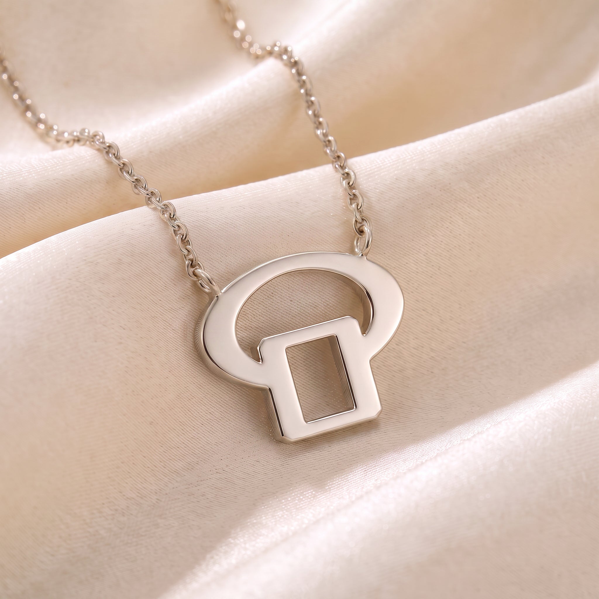 Glagolitic letter S (Slovo) pendant necklace in 9ct white gold on silk