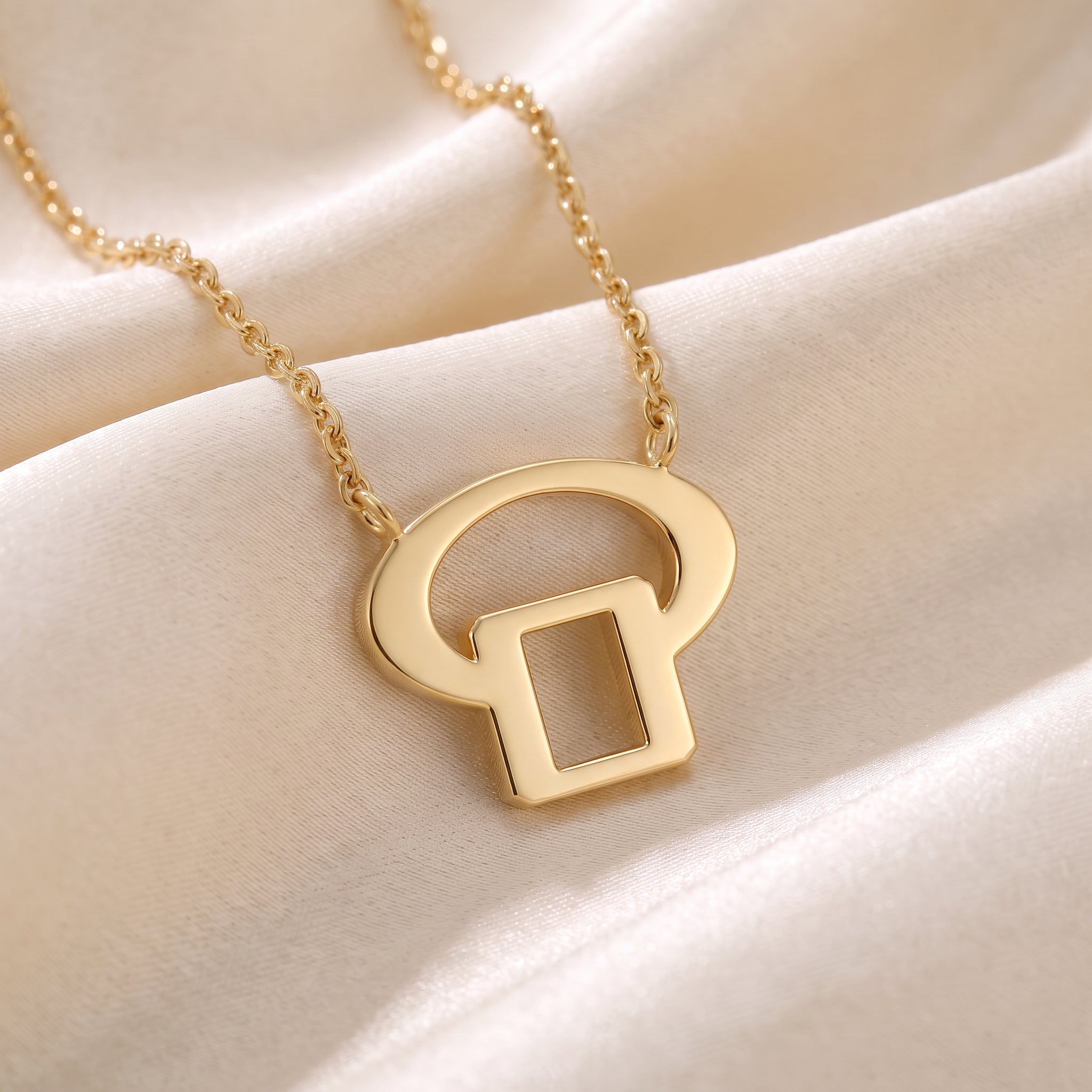 Glagolitic letter S (Slovo) pendant necklace in 9ct yellow gold on silk