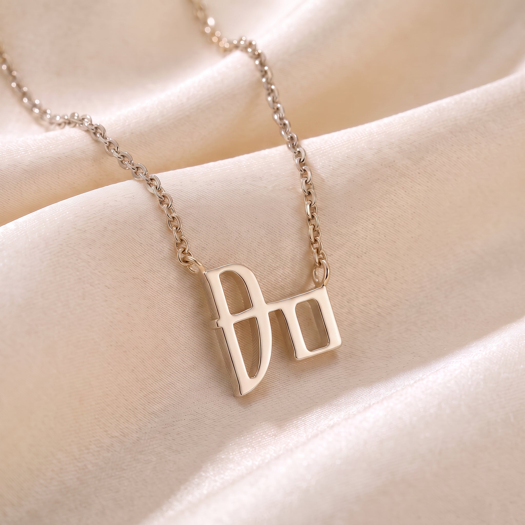 Glagolitic letter Z (Zemlja) pendant necklace in 9ct white gold on silk