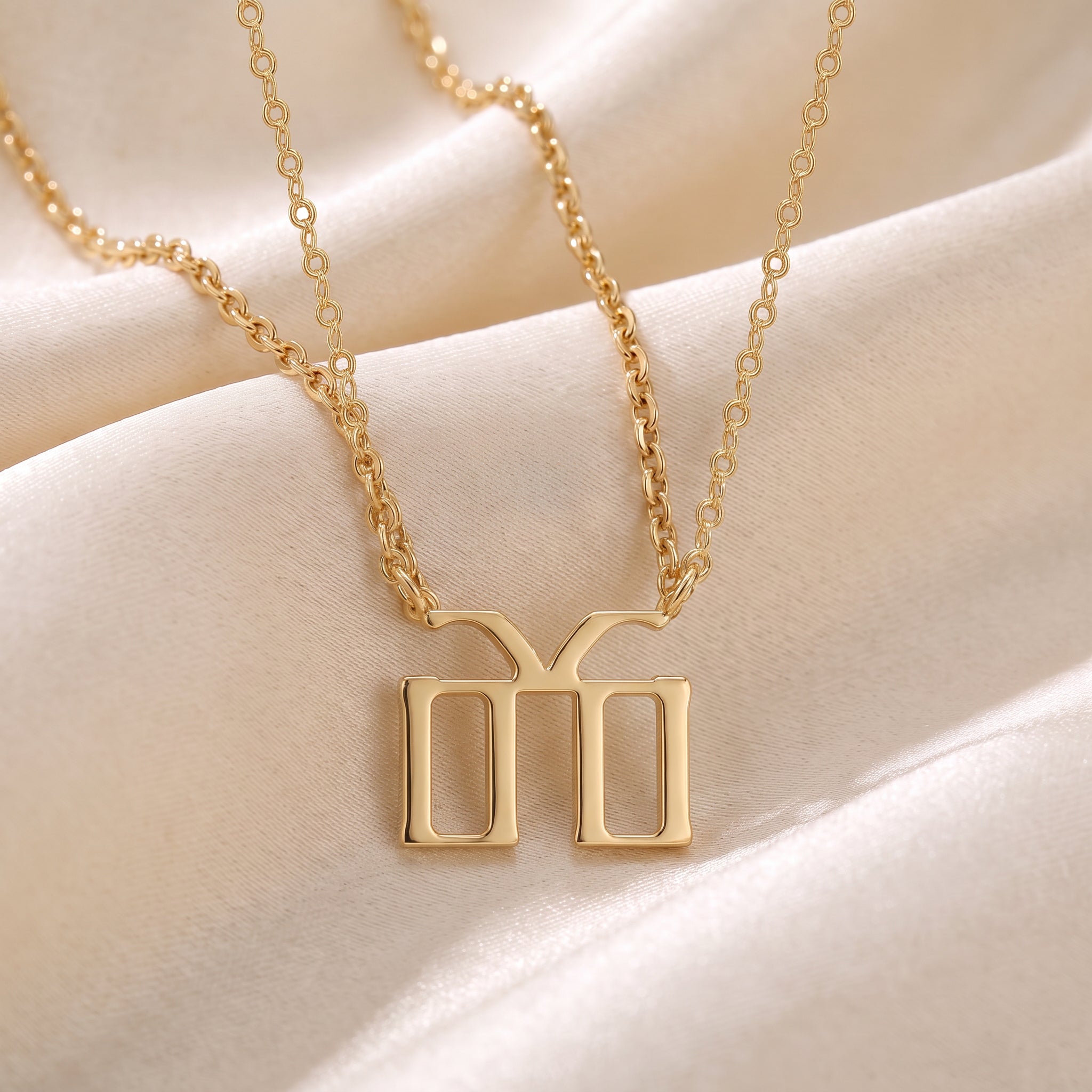 Glagolitic letter Ž (Živěte) pendant necklace in 9ct yellow gold on silk
