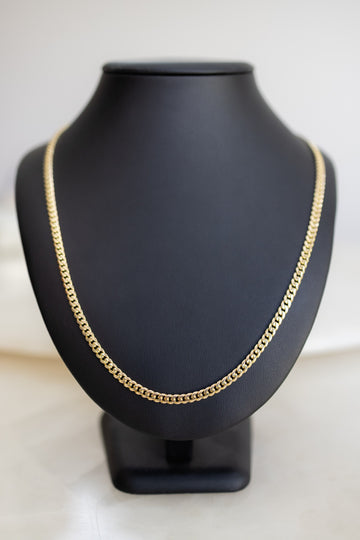 Men's 4.4mm solid 9ct yellow gold handmade Cuban link chain, 60cm, shown front on