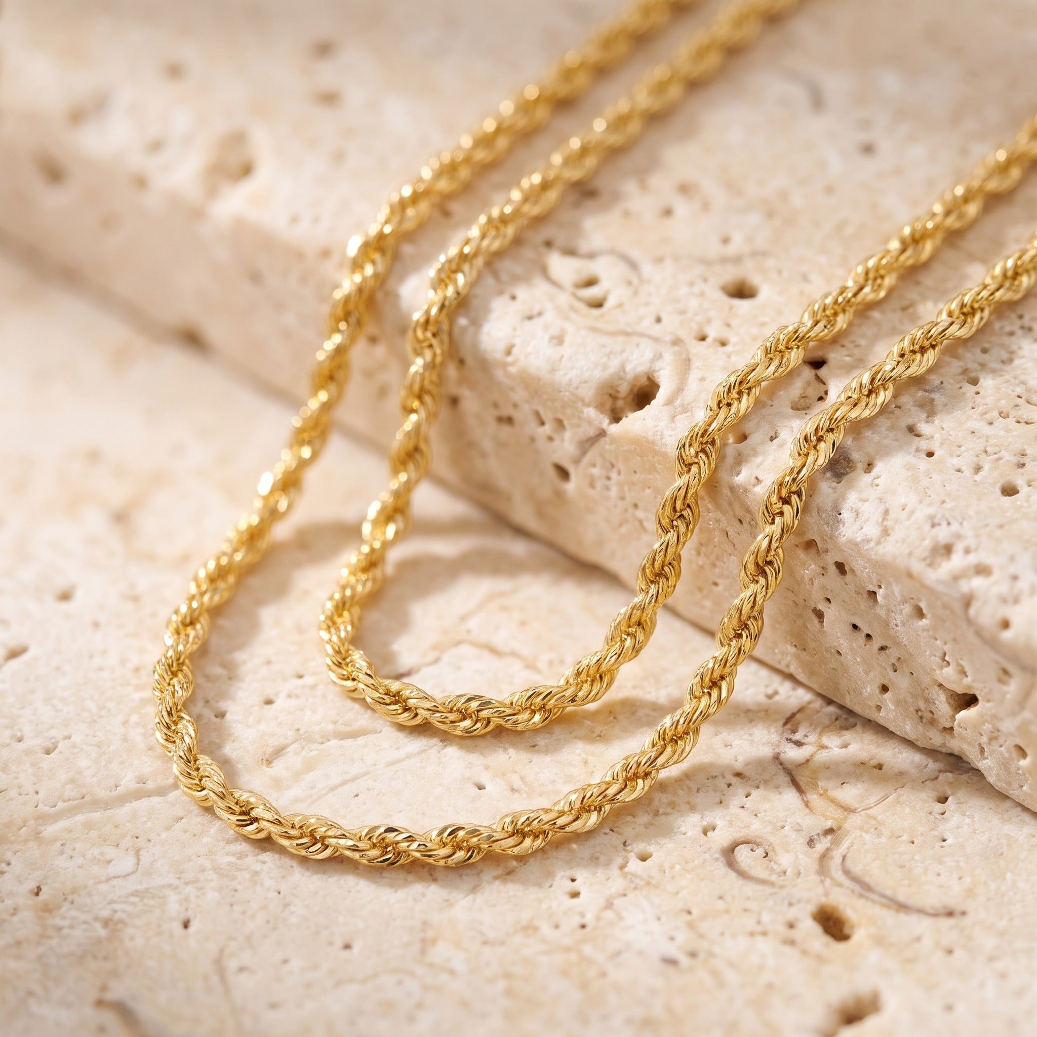 Hollow Diamond Cut Rope Chain 2.18mm - Yellow Gold - luxury lifestyle image