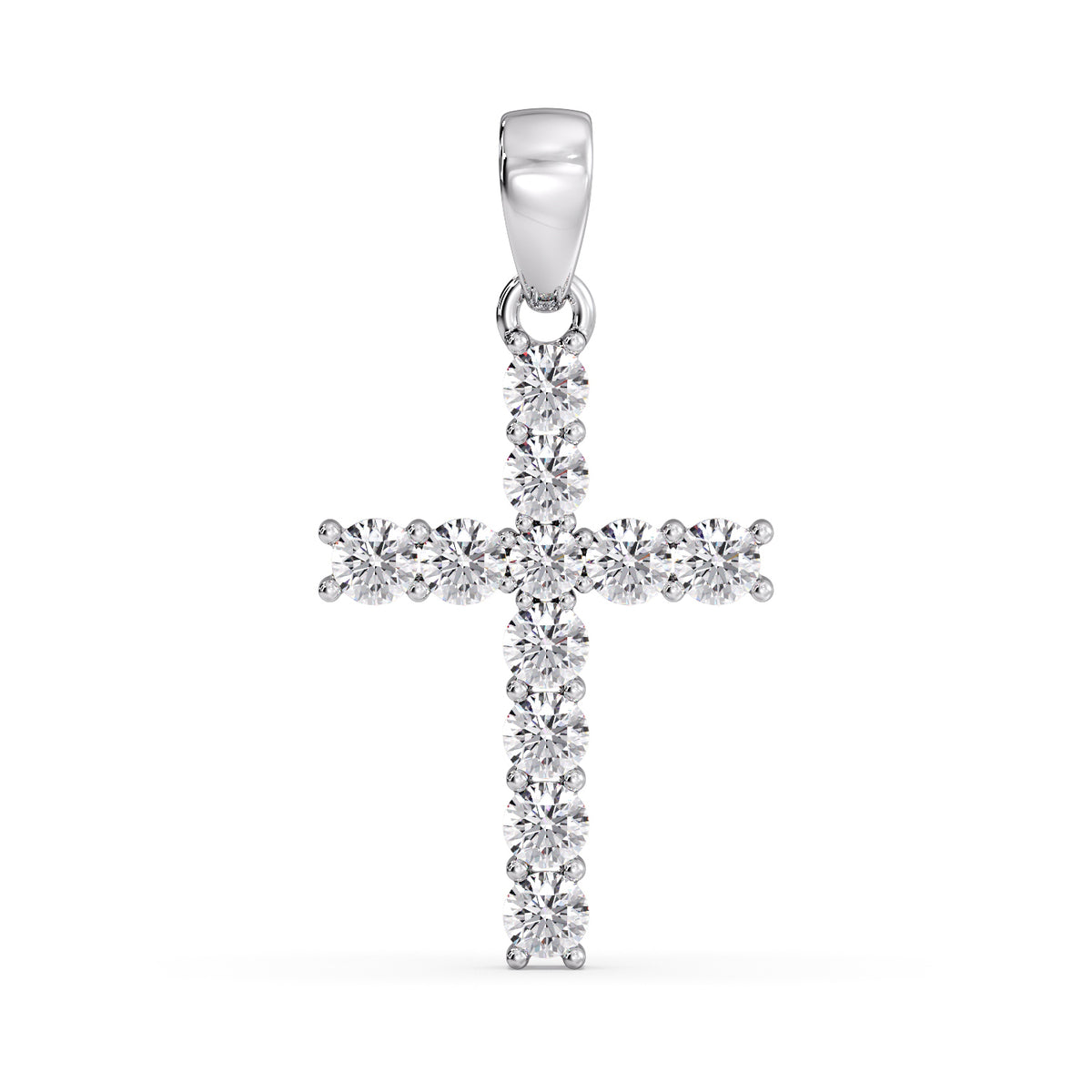 Lab-grown diamond cross pendant in white gold, straight-on front view