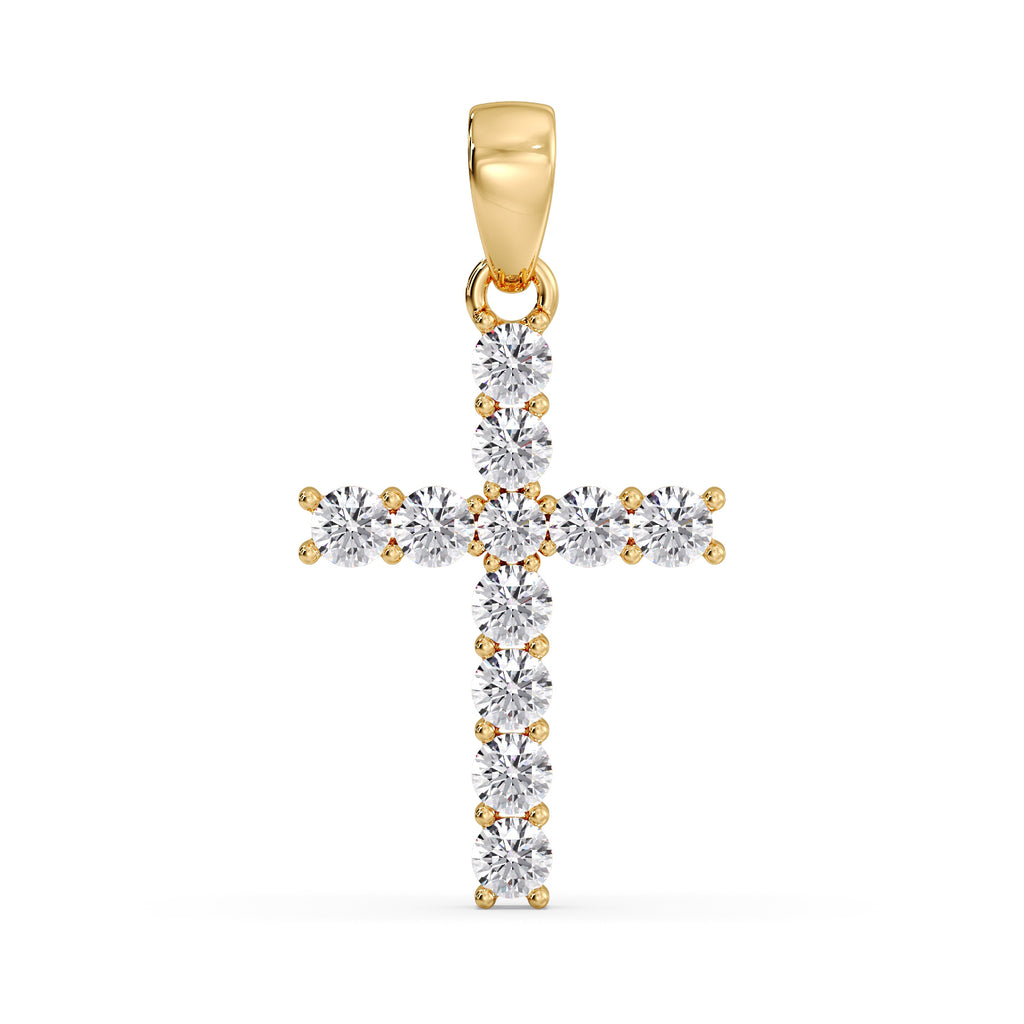 Lab-grown diamond cross pendant in yellow gold, straight-on front view